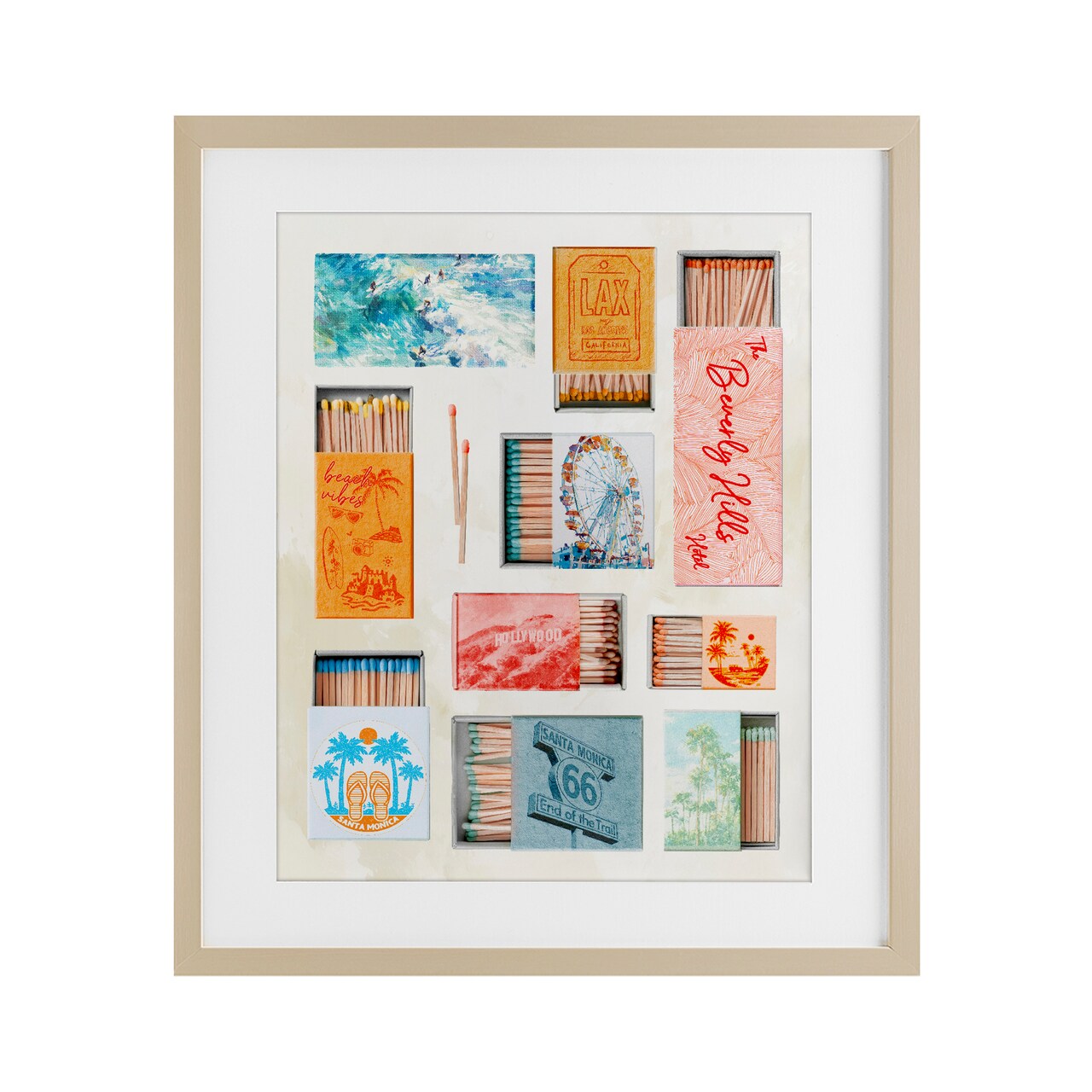 Stupell Industries California Beach Matchboxes Framed Print Under Glass, design by Ziwei Li